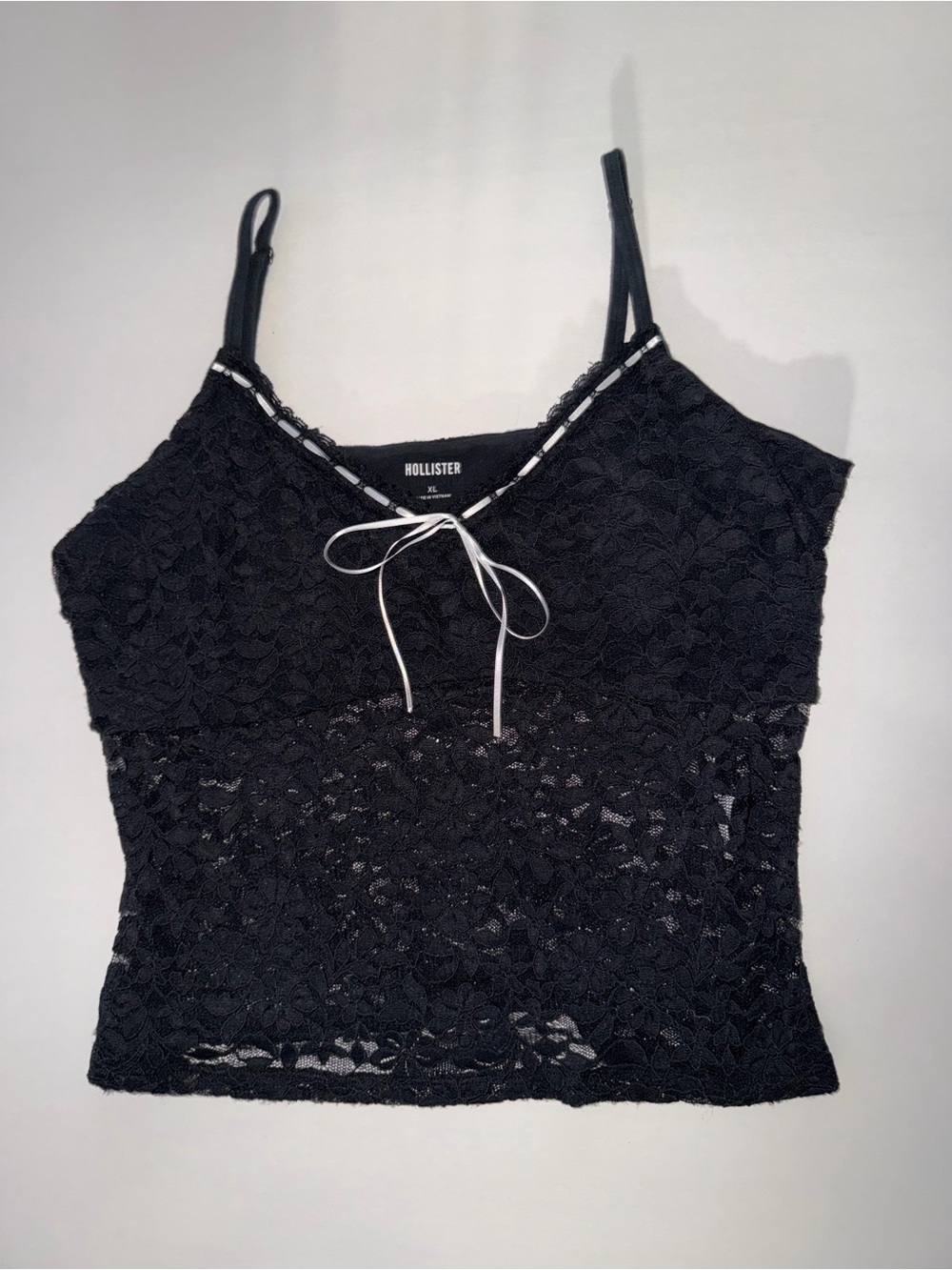 Hollister Black Lace Cami with Contrast Bow